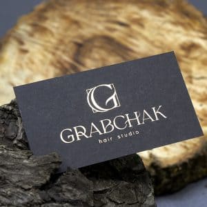 Візитки з тисненням золотом для студії grabchak hair studio